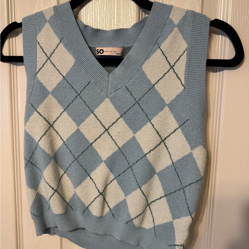 SO Women's Light Blue Argyle V-Neck Sweater Vest